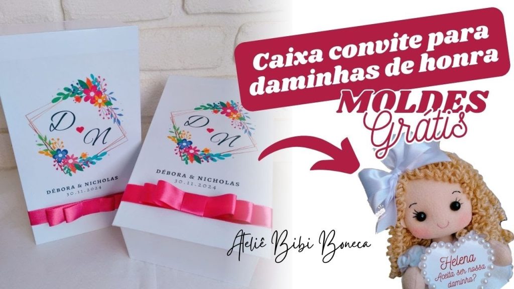 Como fazer caixa convite para daminhas de honra com boneca de feltro - molde parte 2