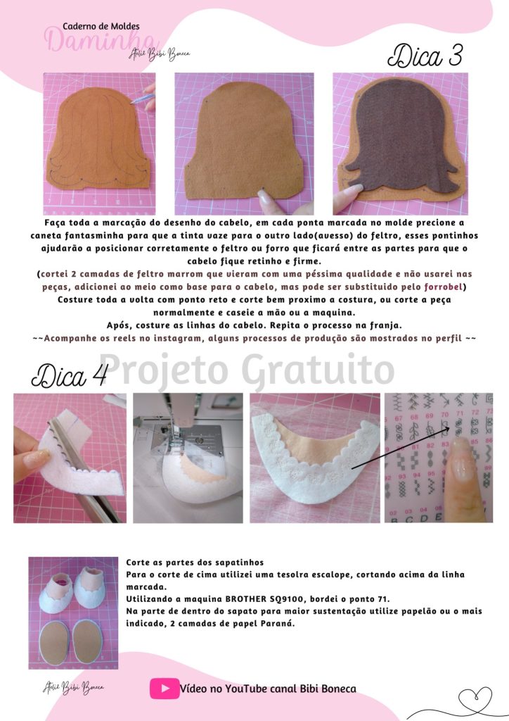 Como fazer caixa convite para daminhas de honra com boneca de feltro - molde parte 4