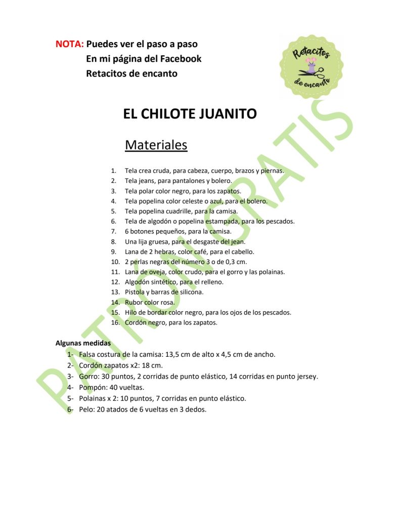 Como fazer o Chilote Juanito, boneco típico de Chiloé - molde parte 2