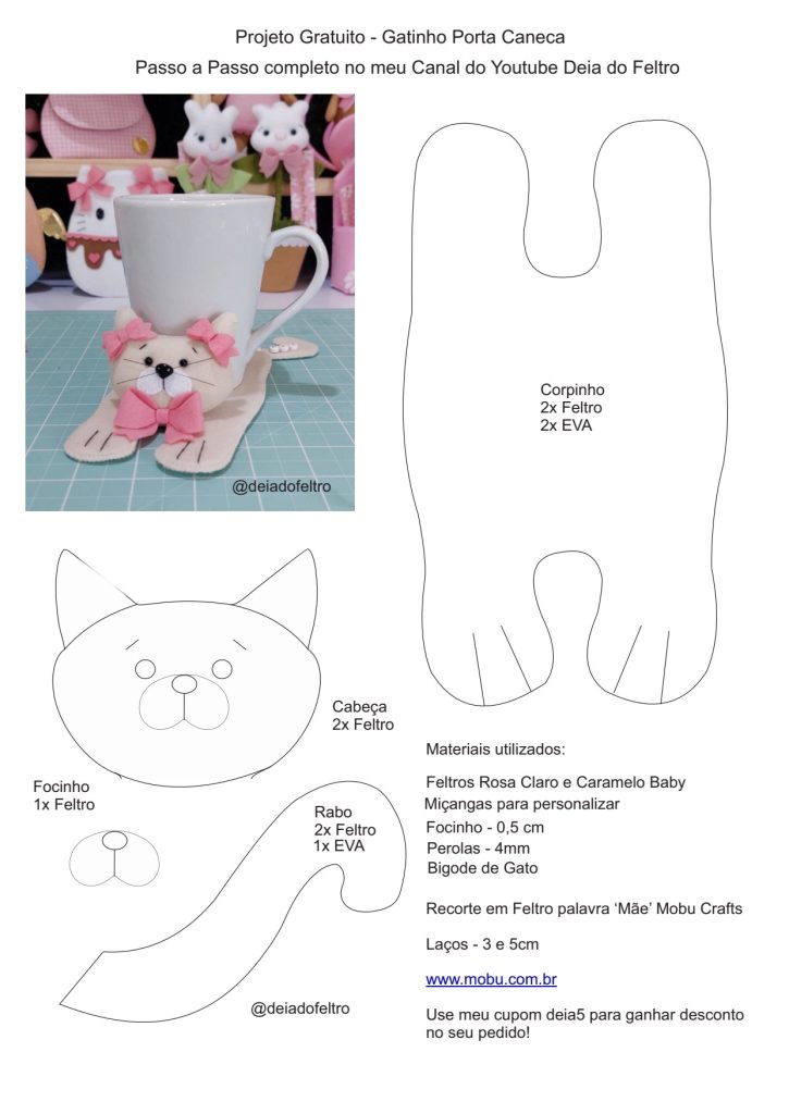 Como fazer porta-caneca de gatinho - molde parte 1