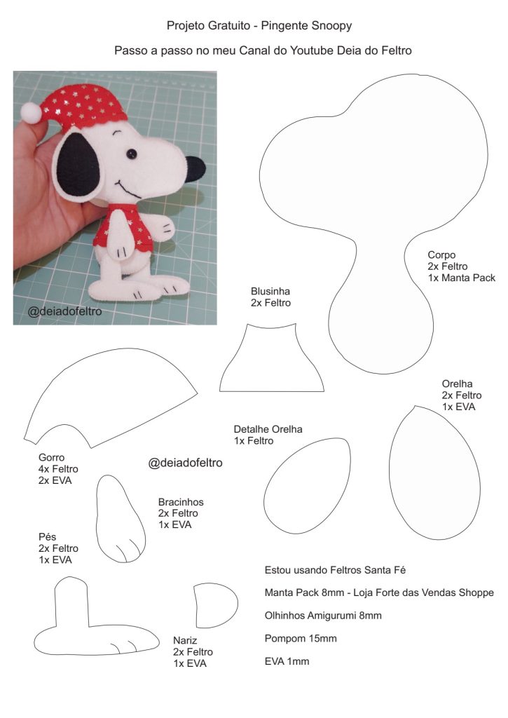 Como fazer Snoopy de feltro - molde parte 1