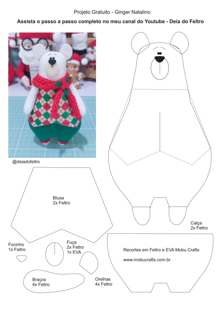 Como fazer urso de Natal - molde parte 1