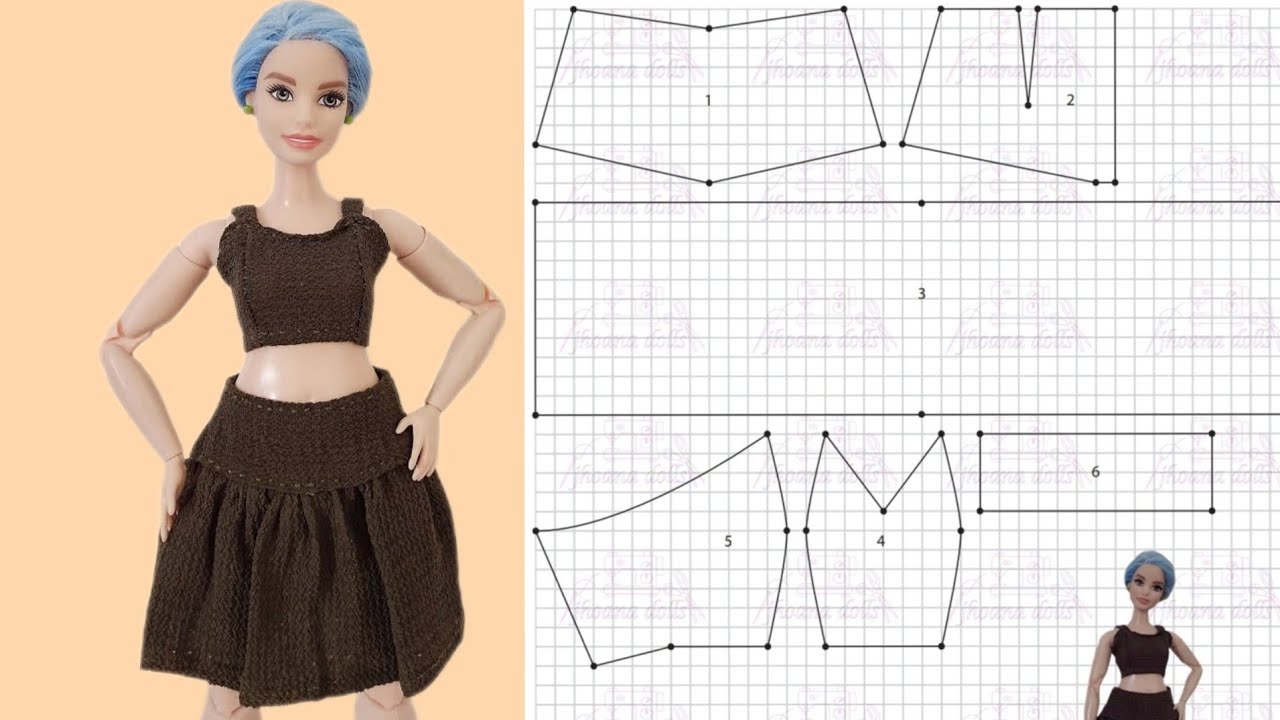 Cropped e saia para Barbie Curvy modelo 35