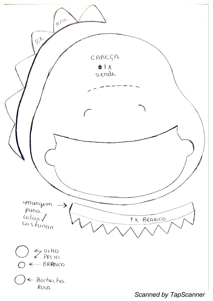 Dino baby de feltro parte 2 passo a passo - molde parte 1