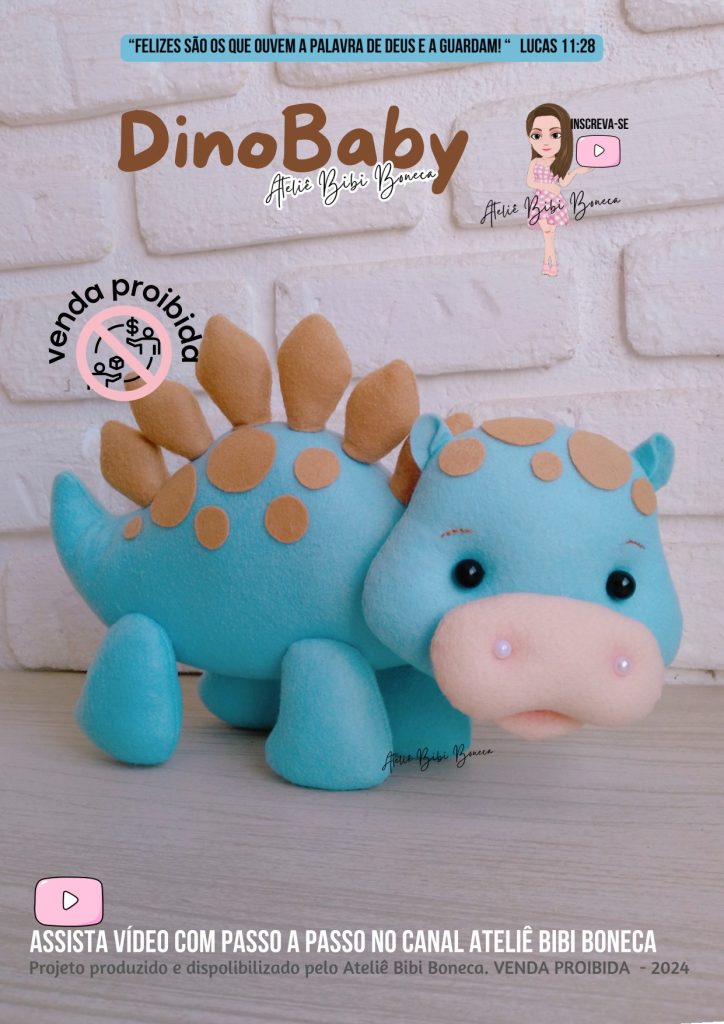 Dinossauro baby de feltro passo a passo parte 3 - molde parte 1