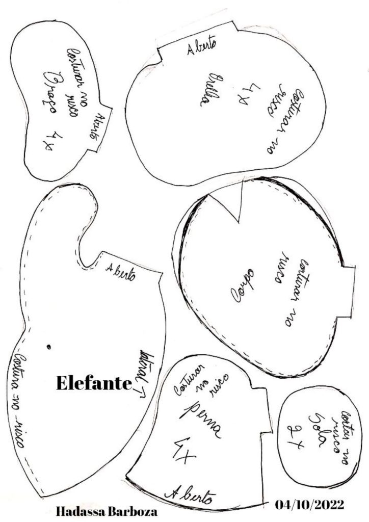Elefante de tecido muito fofinho - molde parte 2