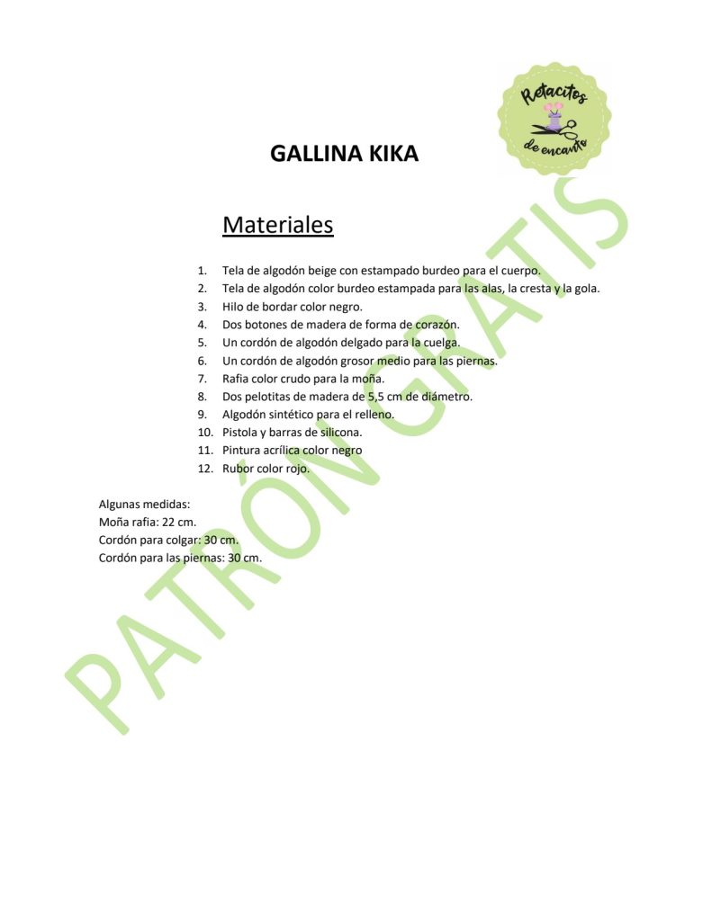 Galinha Kika, adorável e simples - molde parte 2