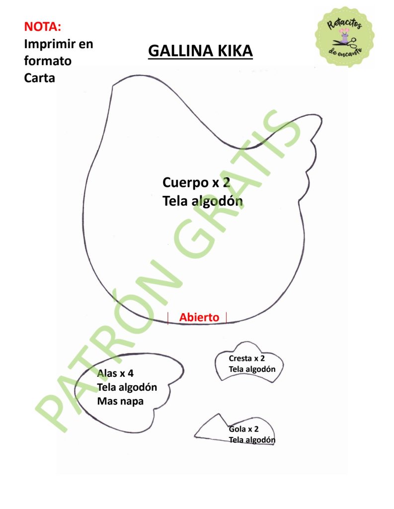 Galinha Kika, adorável e simples - molde parte 3