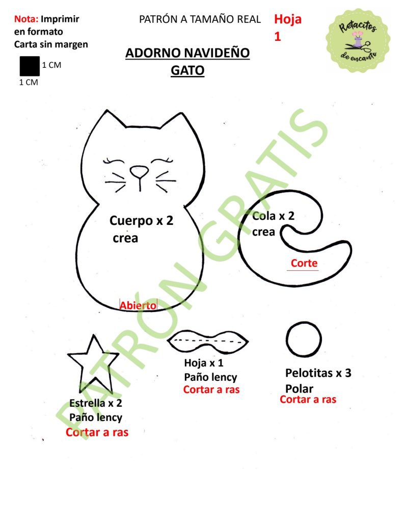 Gatinho natalino de tecido - molde parte 3