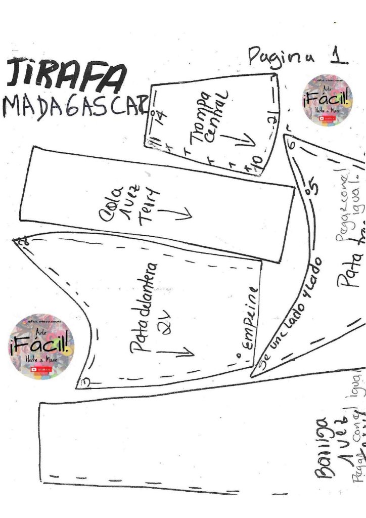 Girafa de pelúcia passo a passo - molde parte 1