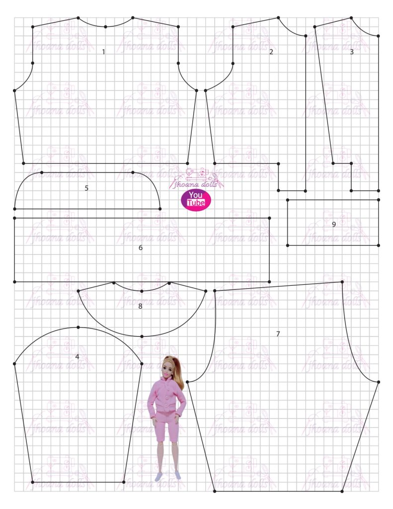 Jaqueta bomber e shorts para Barbie Curvy - molde parte 1
