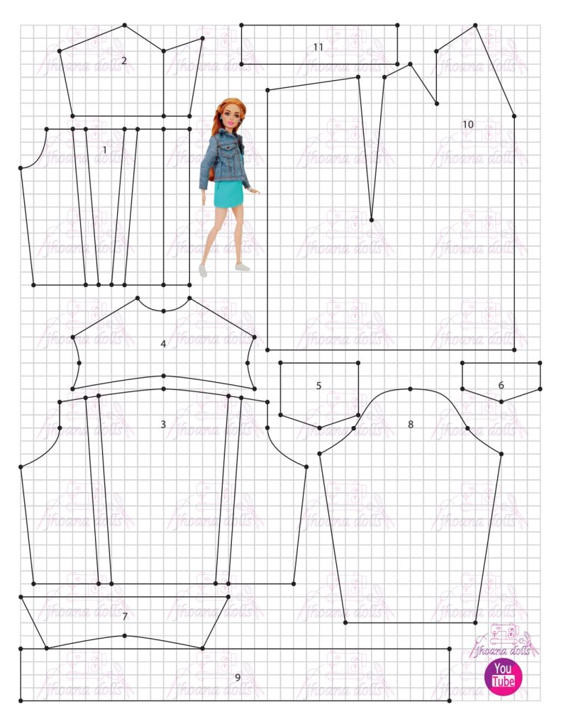 Jaqueta jeans e vestido para Barbie - molde parte 1