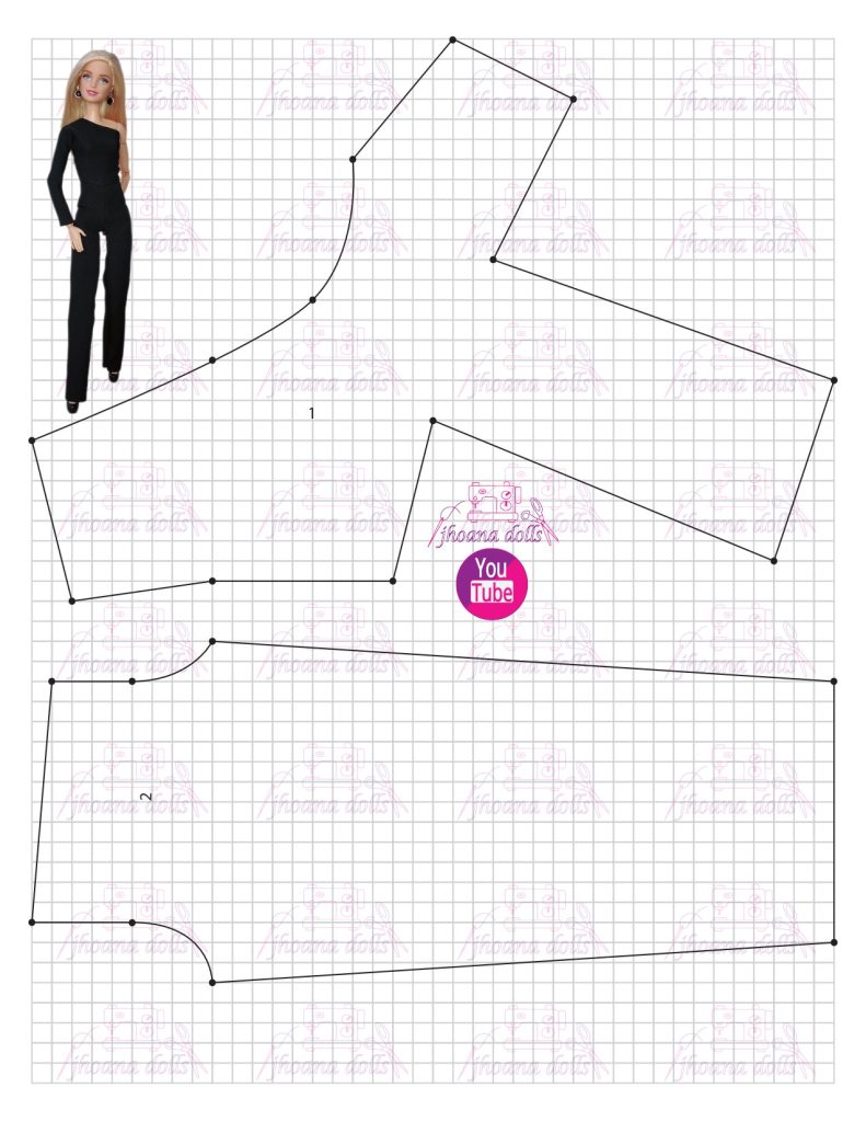 Macacão assimétrico de manga longa para Barbie - molde parte 1