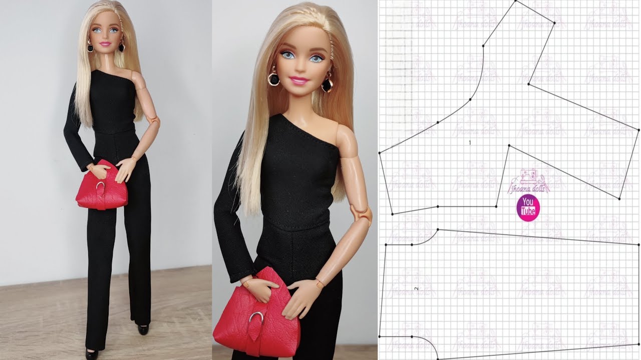 Macacão assimétrico de manga longa para Barbie