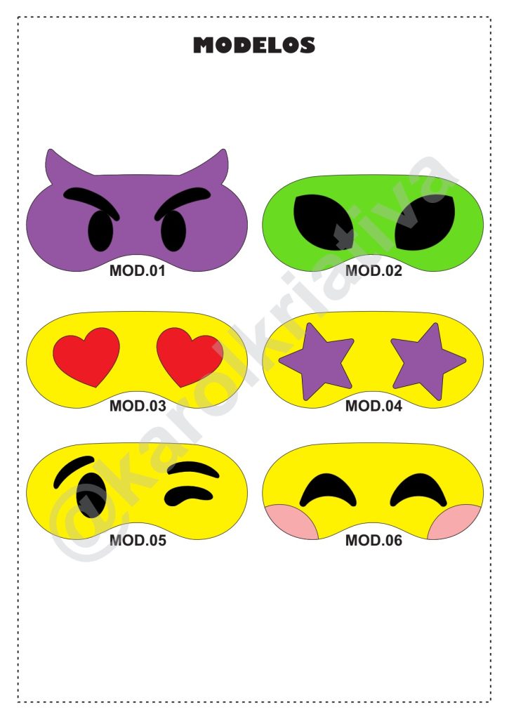 Máscaras de dormir de feltro com emojis - molde parte 2