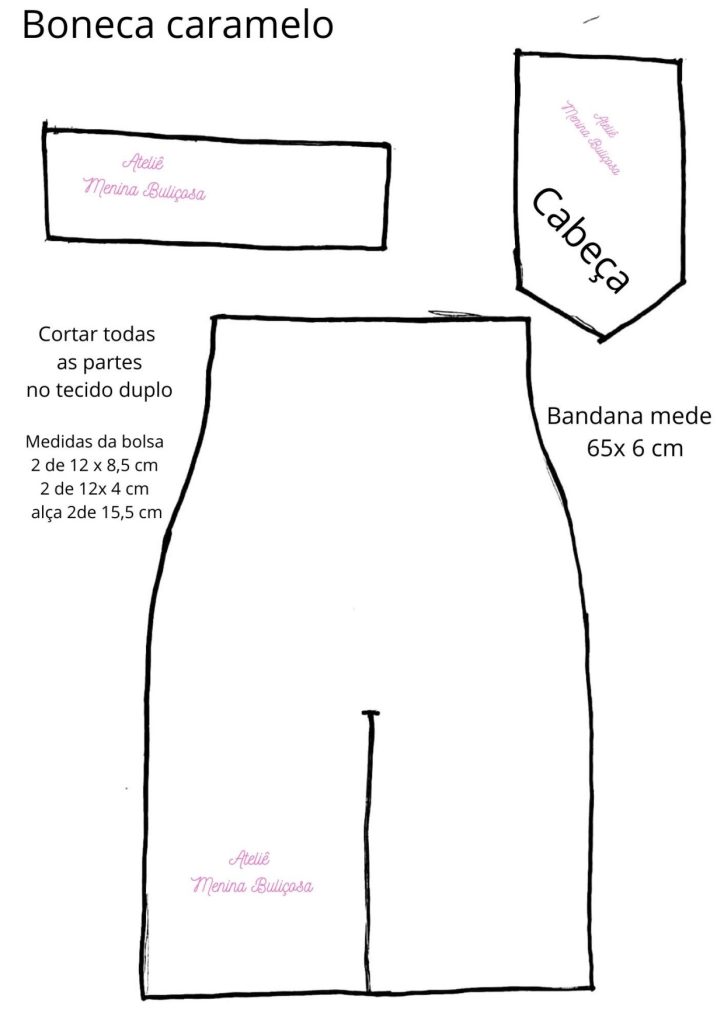 Mini boneca de pano Caramelo de 30 cm - molde parte 2