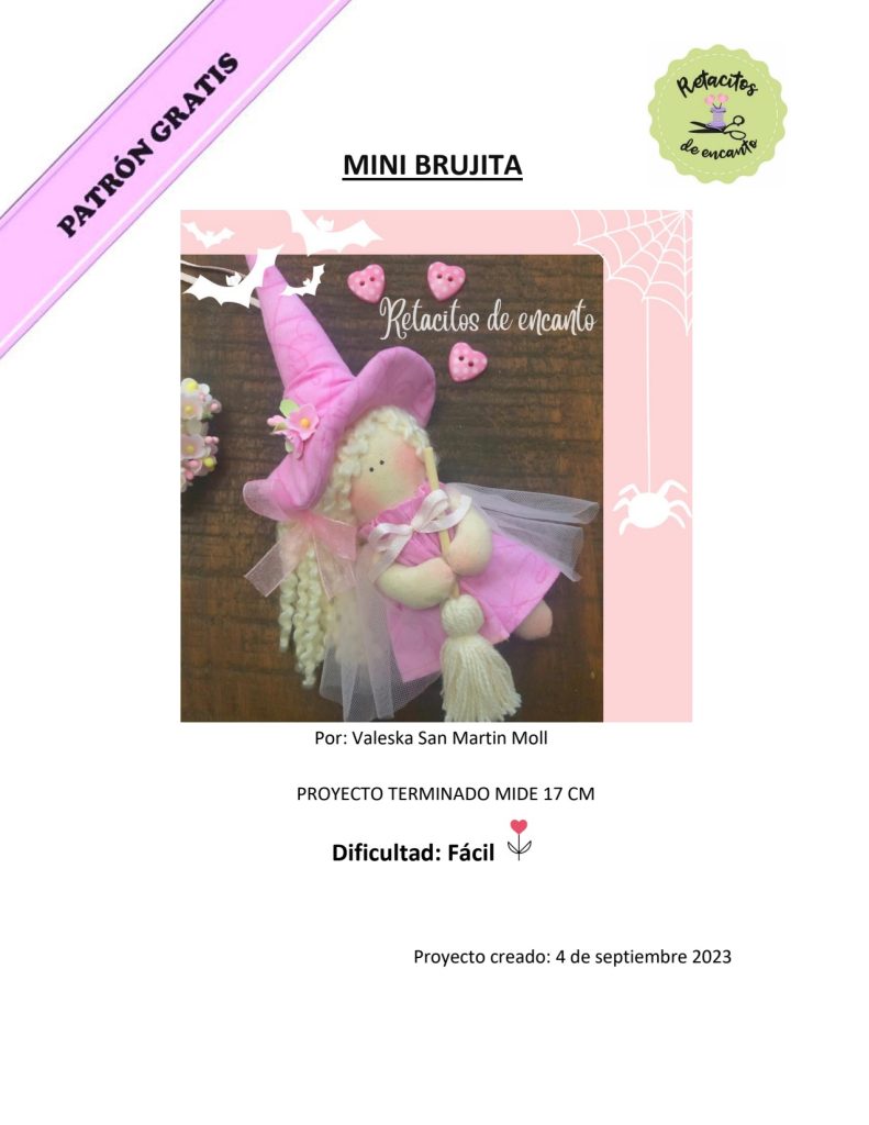 Mini bruxinha rosa para o Halloween - molde parte 1