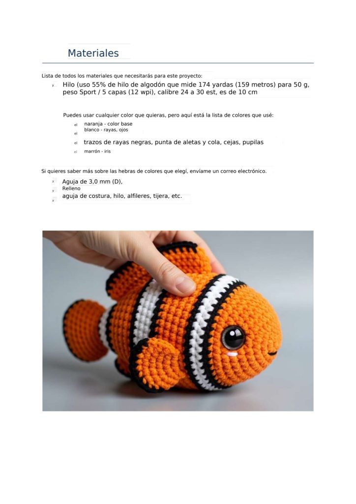 Nemo, o peixe-palhaço de amigurumi - molde parte 2