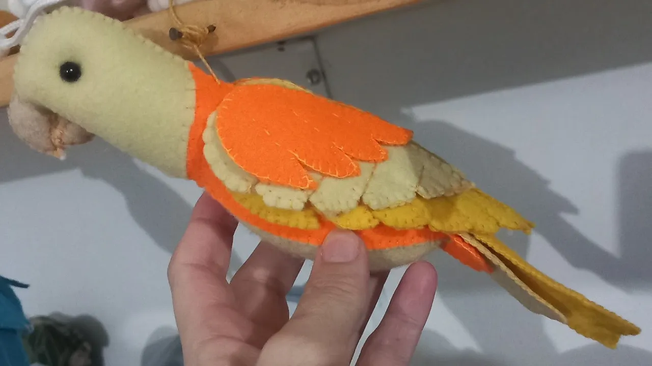 Periquito feito à mão com ponto caseado
