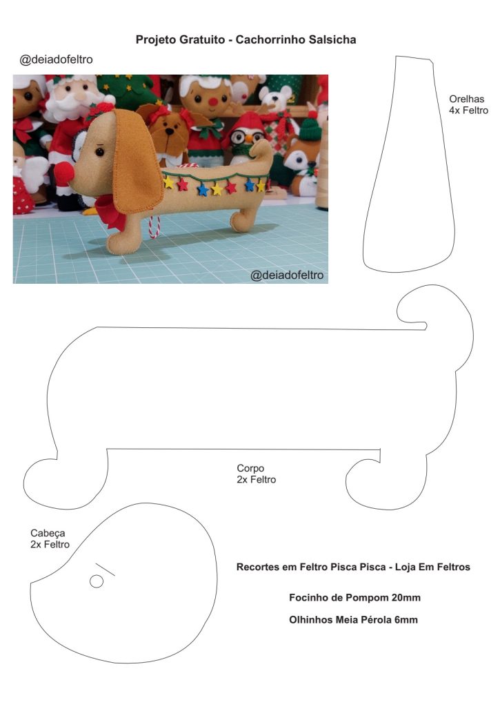 Pingente cachorro salsicha - molde parte 1