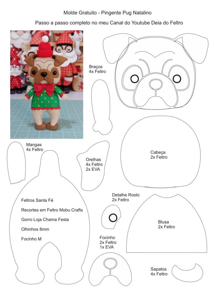 Pingente pug natalino - molde parte 1