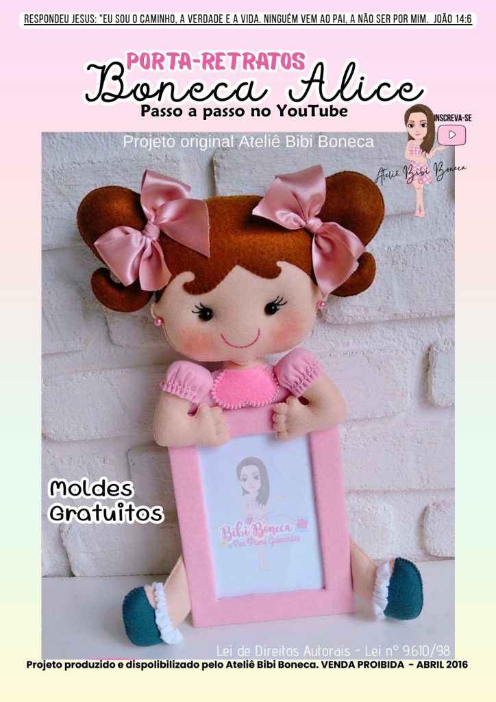 Porta-retratos boneca Alice de feltro - molde parte 1