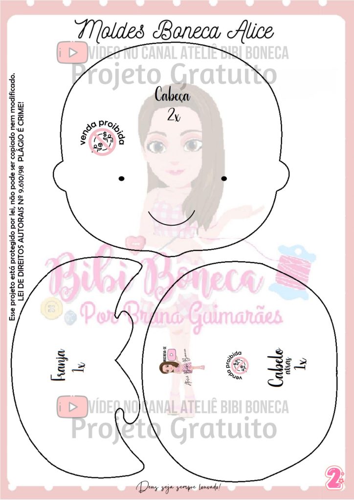 Porta-retratos boneca Alice de feltro - molde parte 3