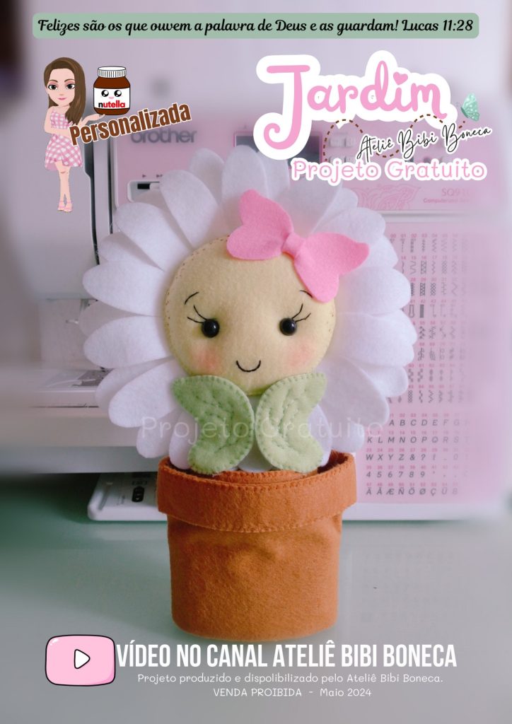 Pote de Nutella personalizado Jardim Encantado com margarida de feltro - molde parte 1