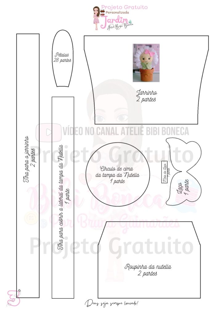 Pote de Nutella personalizado Jardim Encantado com margarida de feltro - molde parte 3