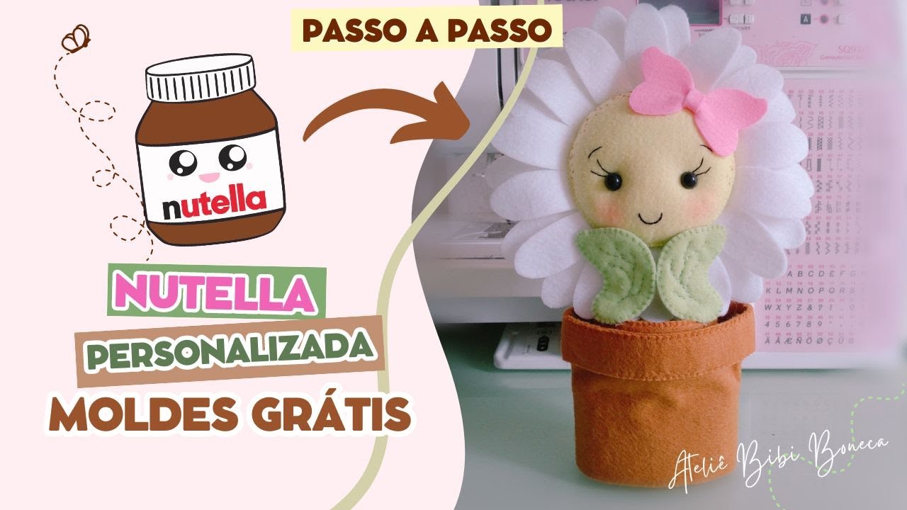 Pote de Nutella personalizado Jardim Encantado com margarida de feltro