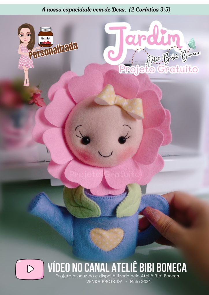 Pote de Nutella personalizado Jardim Encantado de feltro - molde parte 1