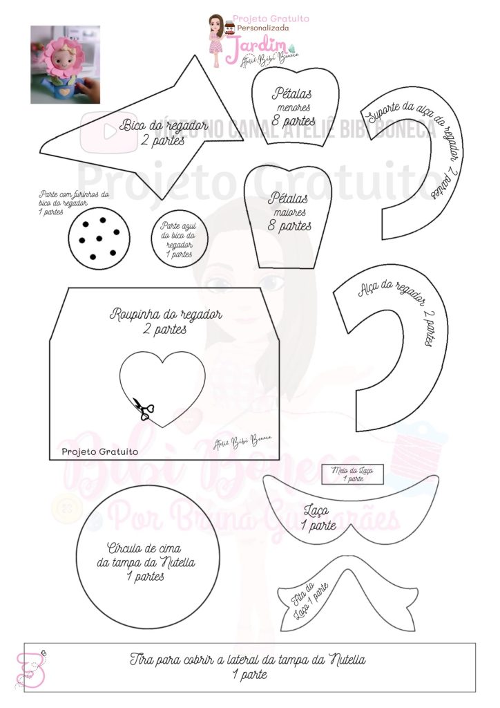 Pote de Nutella personalizado Jardim Encantado de feltro - molde parte 3