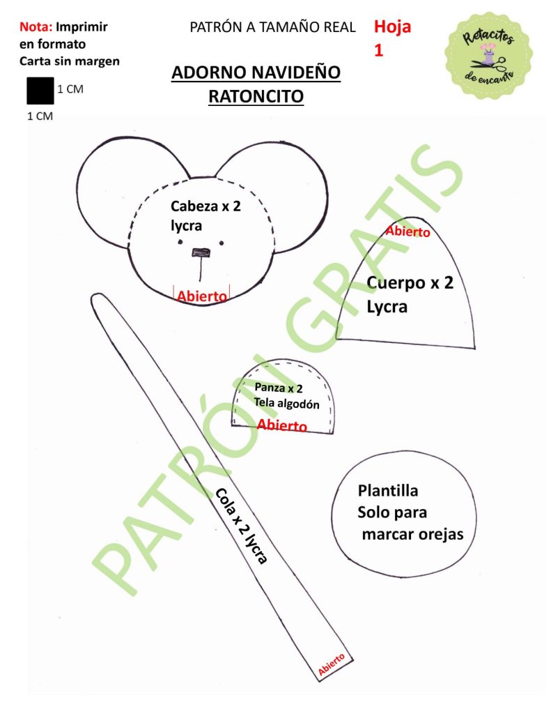 Ratinho natalino de tecido passo a passo - molde parte 3