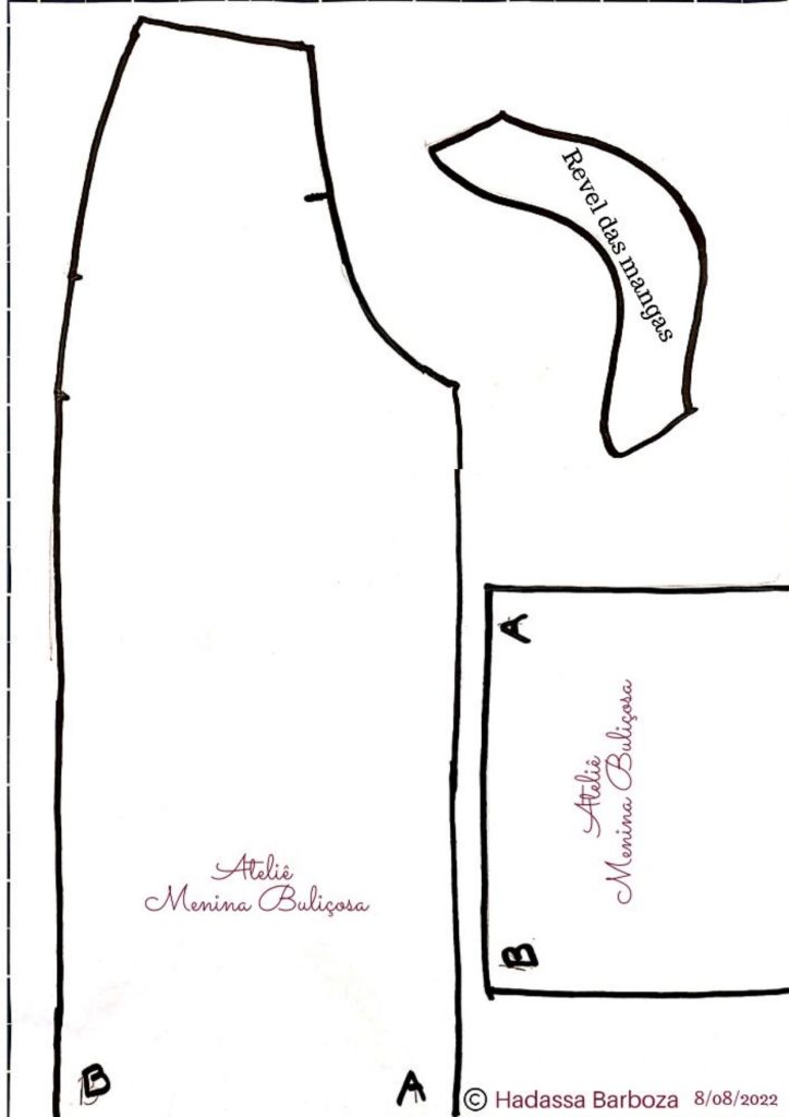 Roupa para boneca de pano com manga bispo e calça pantalona - molde parte 3