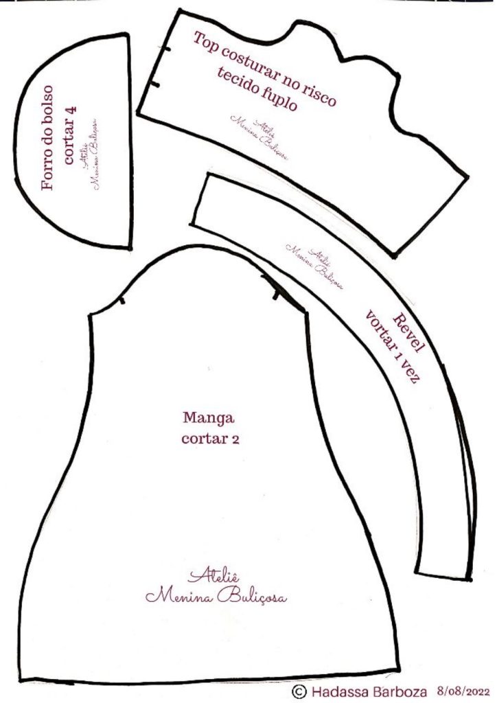 Roupa para boneca de pano com manga bispo e calça pantalona - molde parte 4