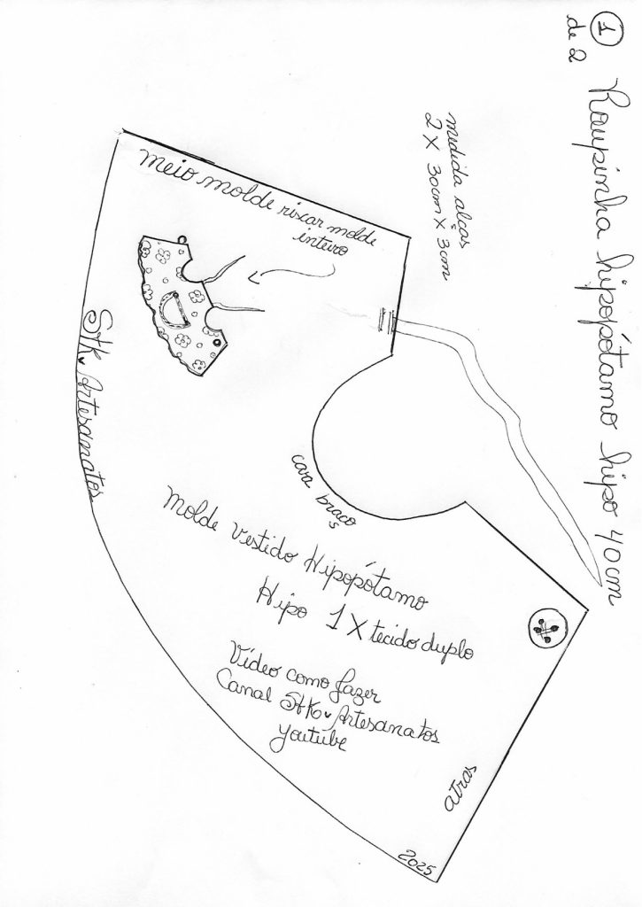 Roupinha da hipopótamo Hipo de 40 cm - molde parte 1