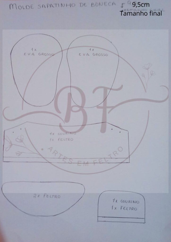 Sapatinho para boneca de courino e feltro passo a passo - molde parte 1