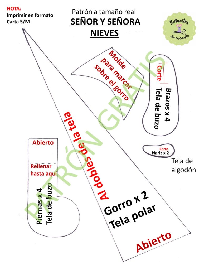 Senhor e Senhora Neve de tecido - molde parte 4