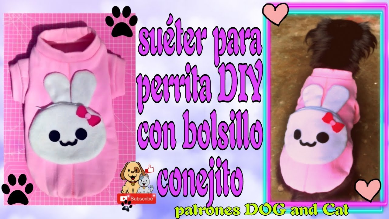Suéter com bolso de coelhinha para cachorrinha