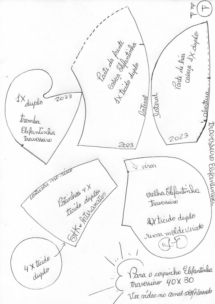 Travesseiro elefantinho para bebê - molde parte 1