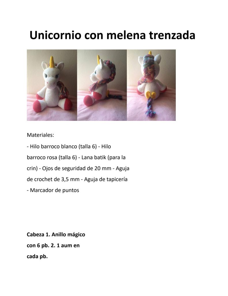 Unicórnio com crina trançada de amigurumi - molde parte 1