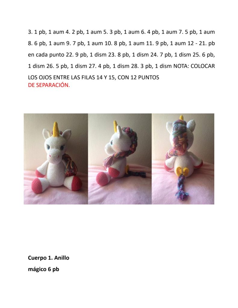 Unicórnio com crina trançada de amigurumi - molde parte 2
