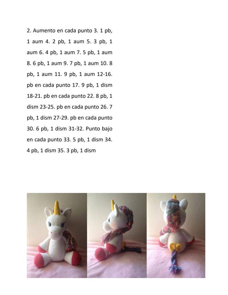 Unicórnio com crina trançada de amigurumi - molde parte 4
