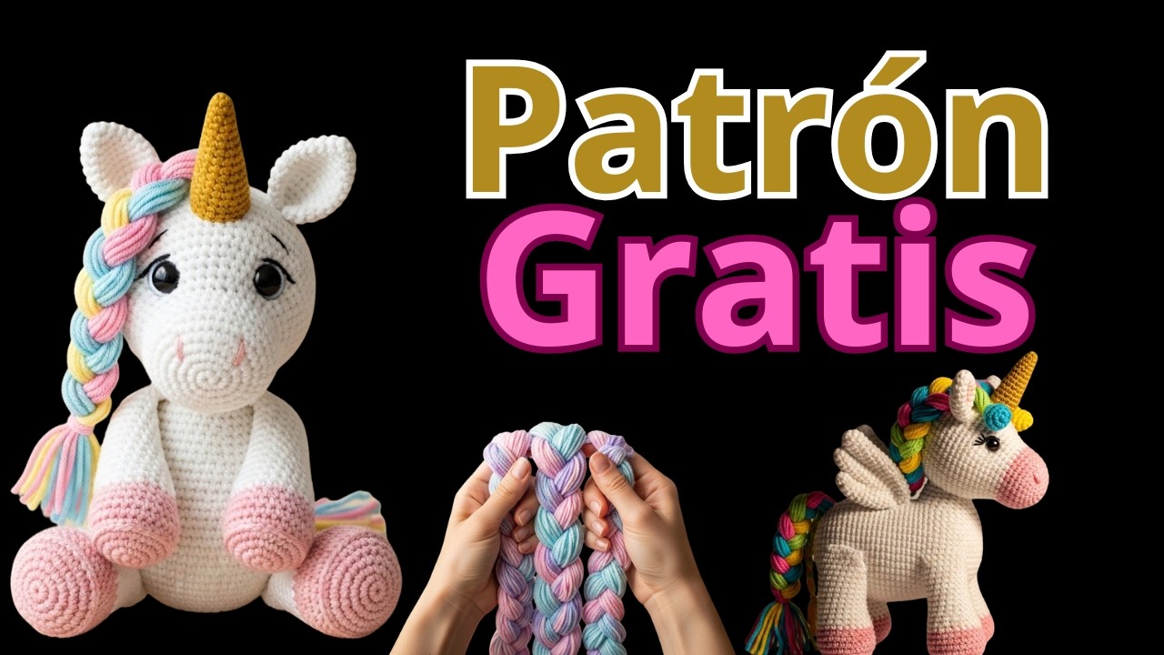 Unicórnio com crina trançada de amigurumi