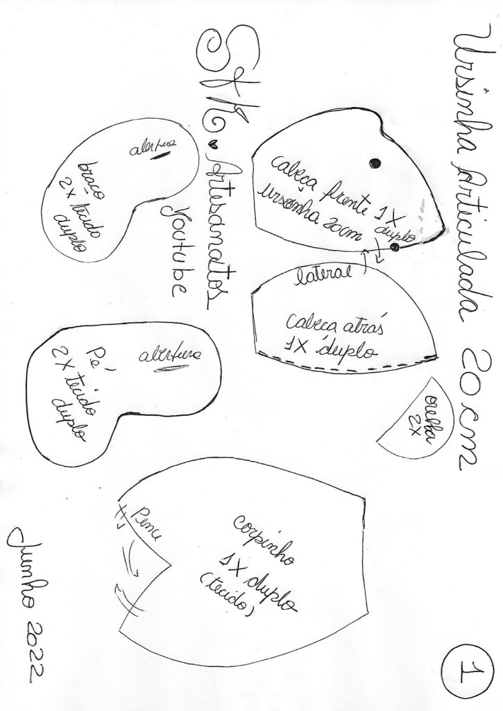 Ursinha articulada de 20 cm - molde parte 1