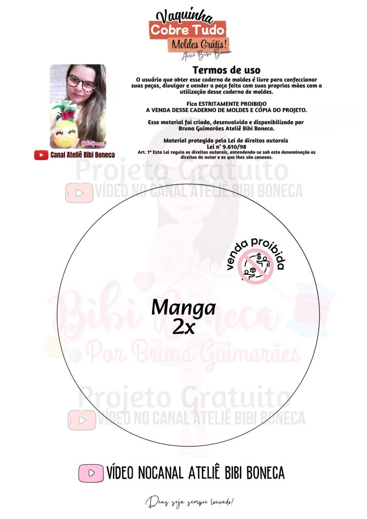 Vaquinha cobre-bolo para presente de Dia das Mães - molde parte 2
