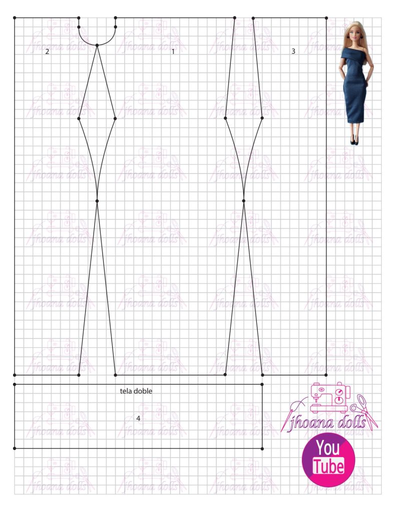 Vestido assimétrico para Barbie modelo 170 - molde parte 1
