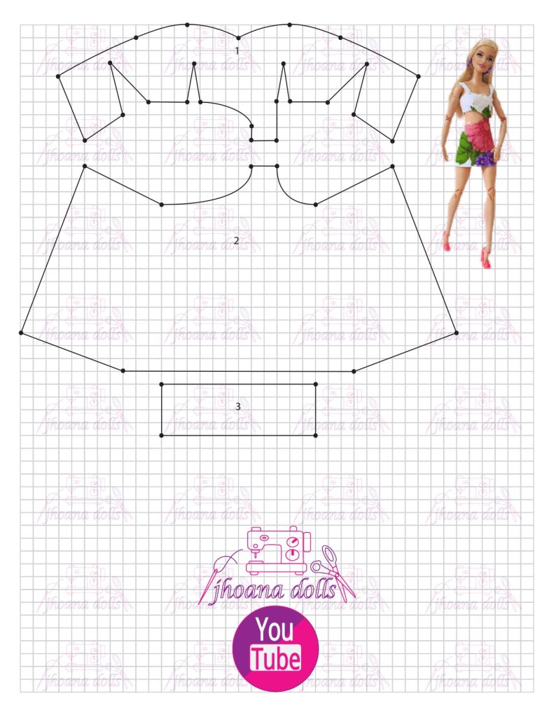 Vestido assimétrico para Barbie modelo 86 - molde parte 1