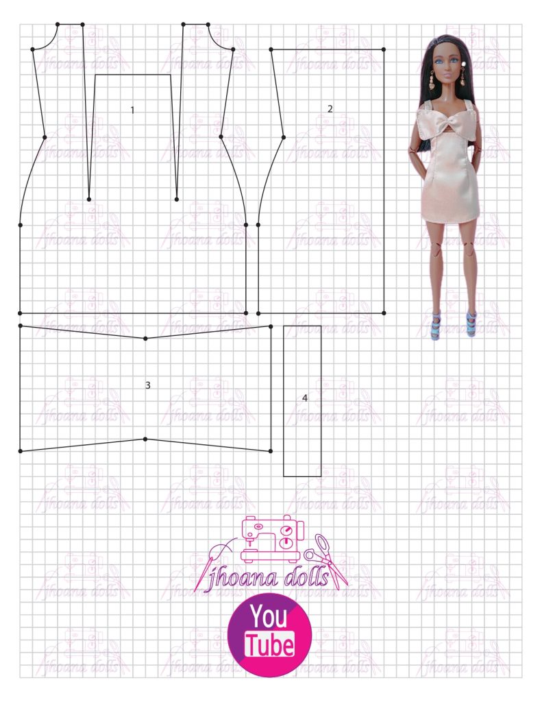 Vestido com laço para Barbie - molde parte 1