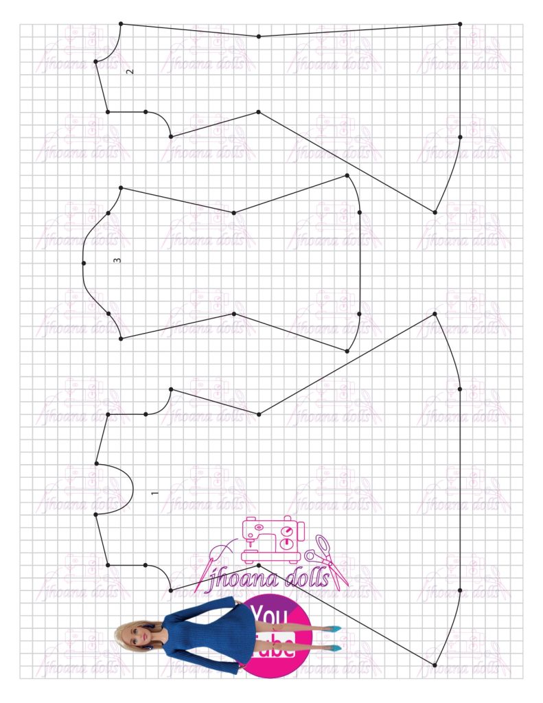 Vestido com manga sino para Barbie modelo 100 - molde parte 1